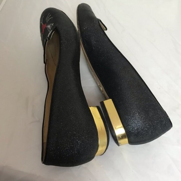 Charlotte Olympia Kitty Glitter Metallic Ballet Flats Cat Shoes Loafers Slides - Picture 7 of 15